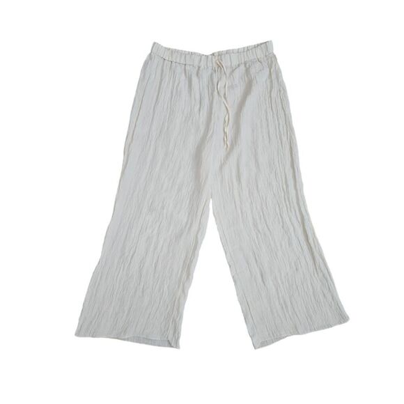 Primark Wide Leg Crinkle Cream Pants | Size 14/USA L | Beachy Vibes Lightweight - Picture 1 of 7